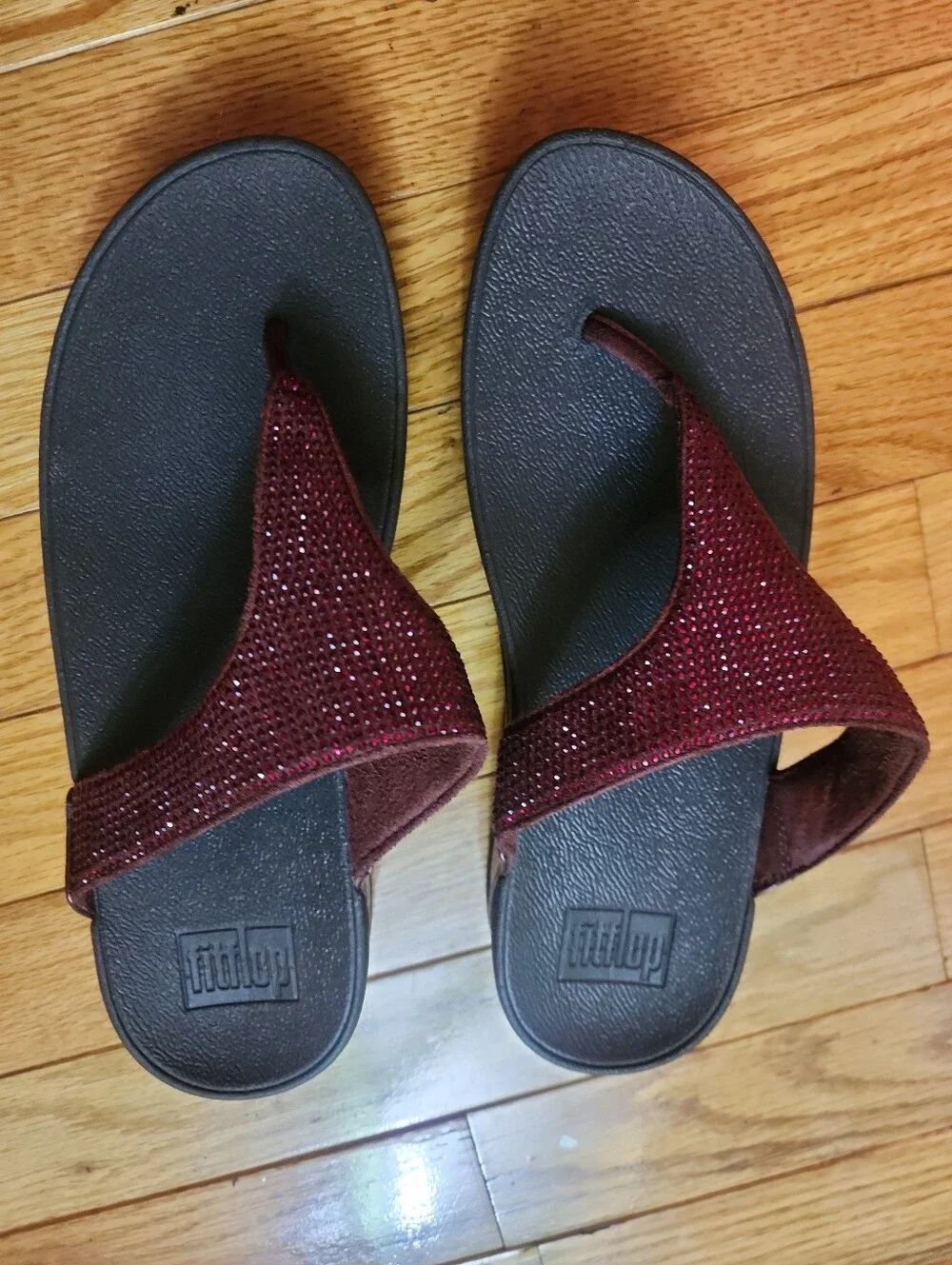 Fitflop Lulu Shimmer Glitz Women's Burgundy Thong Wedge Sandals